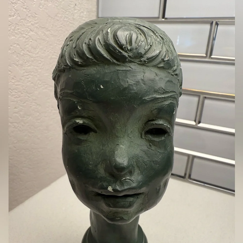 Vintage Fred Press Bust Sculpture Ballerina Woman Mid-Century Green Chalkware - Picture 7 of 14